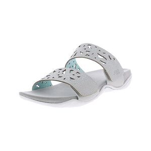 JBU SPORT Womens Gray Adjustable Wildflower Round Toe Wedge Slide Sandals 9 M